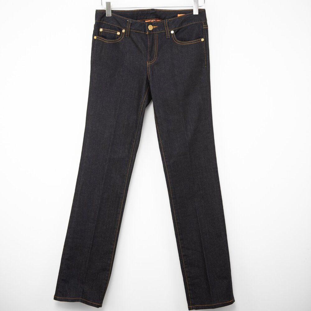 Tory Burch Straight Leg Jeans Stretch Dark Denim Blue Size 26 New